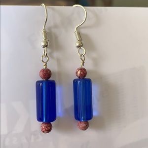 #3 for $10#Hand Beaded simple blue dangle earrings